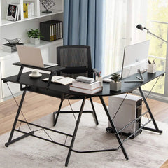 GOFLAME L-Shaped Computer Desk – Home Office Corner Workstation with Movable Stand