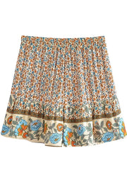 Women's Boho Floral Print Shorts – High-Waisted Holiday Beachwear