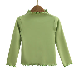 Girls' Frilled Turtleneck Long-Sleeve Top – Soft & Stylish