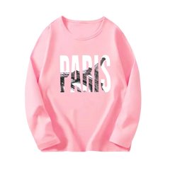 Girls' Paris Eiffel Tower Long-Sleeve Cotton T-Shirt