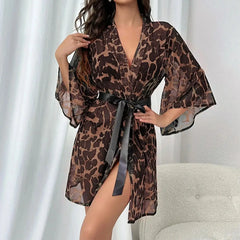 Leopard Print Kimono Robe