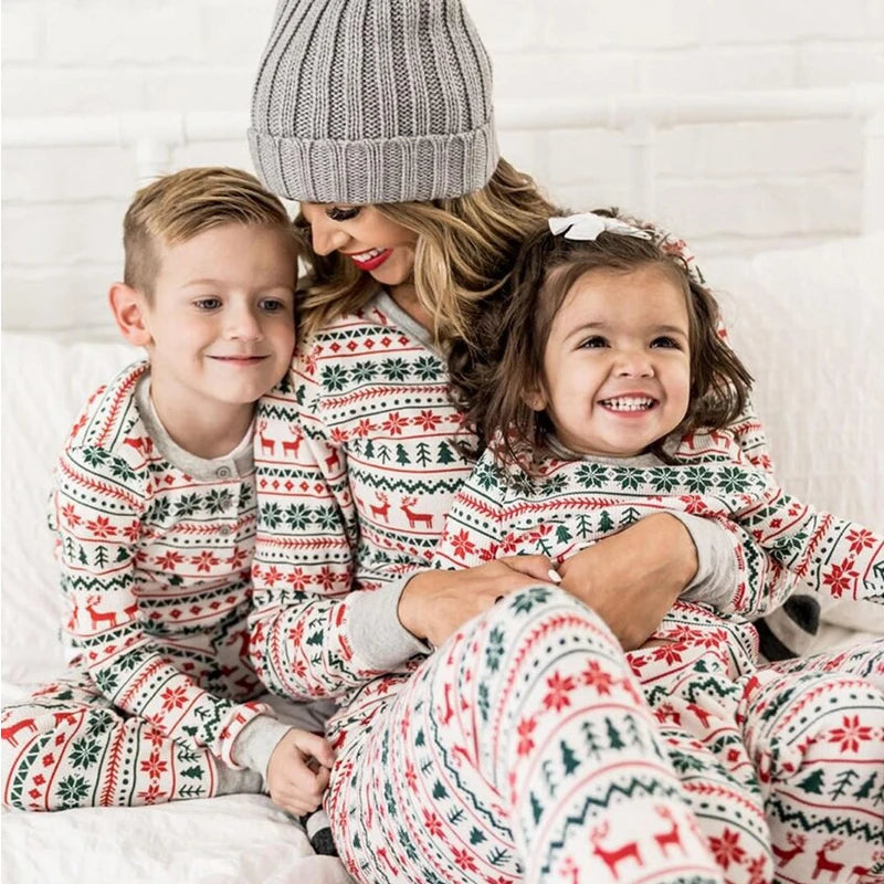 Matching Family Christmas Pyjamas, Red Fair Isle Reindeer Print