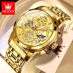 OLEVS Gold Skeleton Luxury Watch