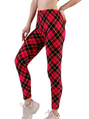 Women's High-Waisted Plaid Leggings – Push-Up Fitness & Casual Trousers