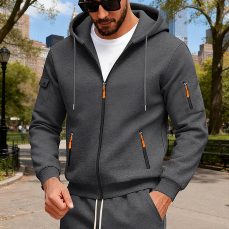 Fleece Zipper Arm Pocket Men's Hoodie