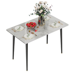 High Gloss Rectangular Marble Dining Table – Modern 4-6 Seater with Metal Frame