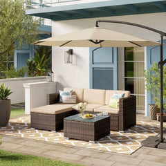 SONGMICS Handwoven Rattan Garden Furniture Set – Outdoor Corner Sofa & Table