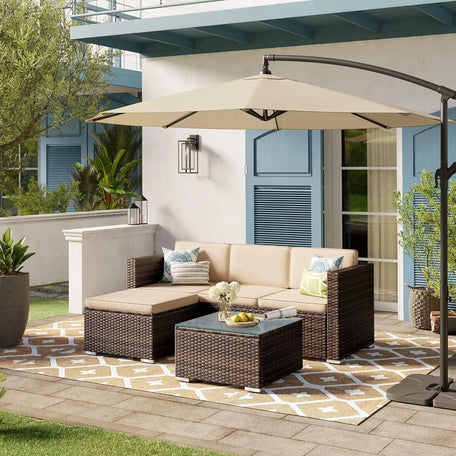 SONGMICS Handwoven Rattan Garden Furniture Set – Outdoor Corner Sofa & Table