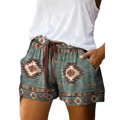 Women's High Waist Retro Print Shorts – Loose Fit with Pockets
