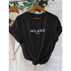 Milano Italy Letter Print T-Shirt – Casual Short Sleeve Women’s Tee
