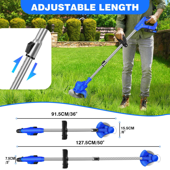 21V Cordless Strimmer Kit, Lightweight Electric Grass Trimmer with Blades & Rechargeable Batteries, image 2
