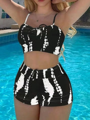 Coastal Curve High Waist Bikini Set with Drawstring Front Shorts