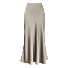 Women's Elegant Satin Fishtail Skirt – High Waist A-Line Office Wear