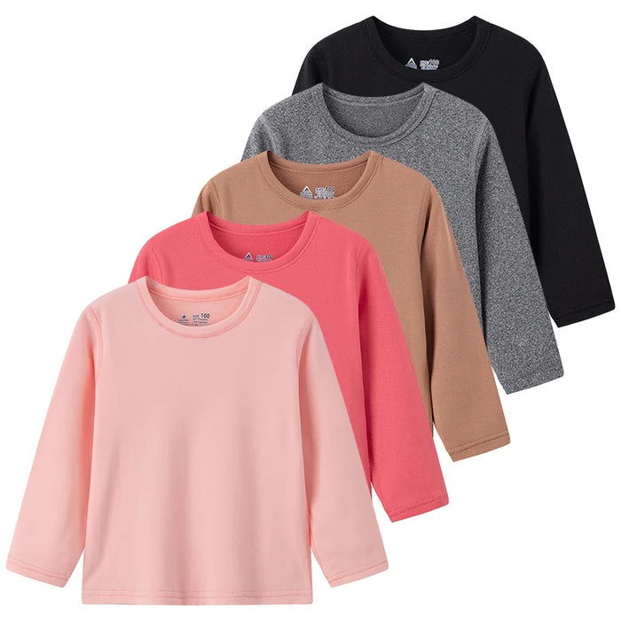 Kids’ Soft Long-Sleeve Base Layer, 5-Pack Essential Tees