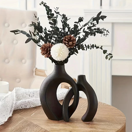 Set of 2 Hollow Ceramic Vases – Modern Nordic Boho Home Decor