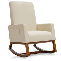 GOFLAME Modern Upholstered Rocking Chair – Fabric Armchair with Wooden Base