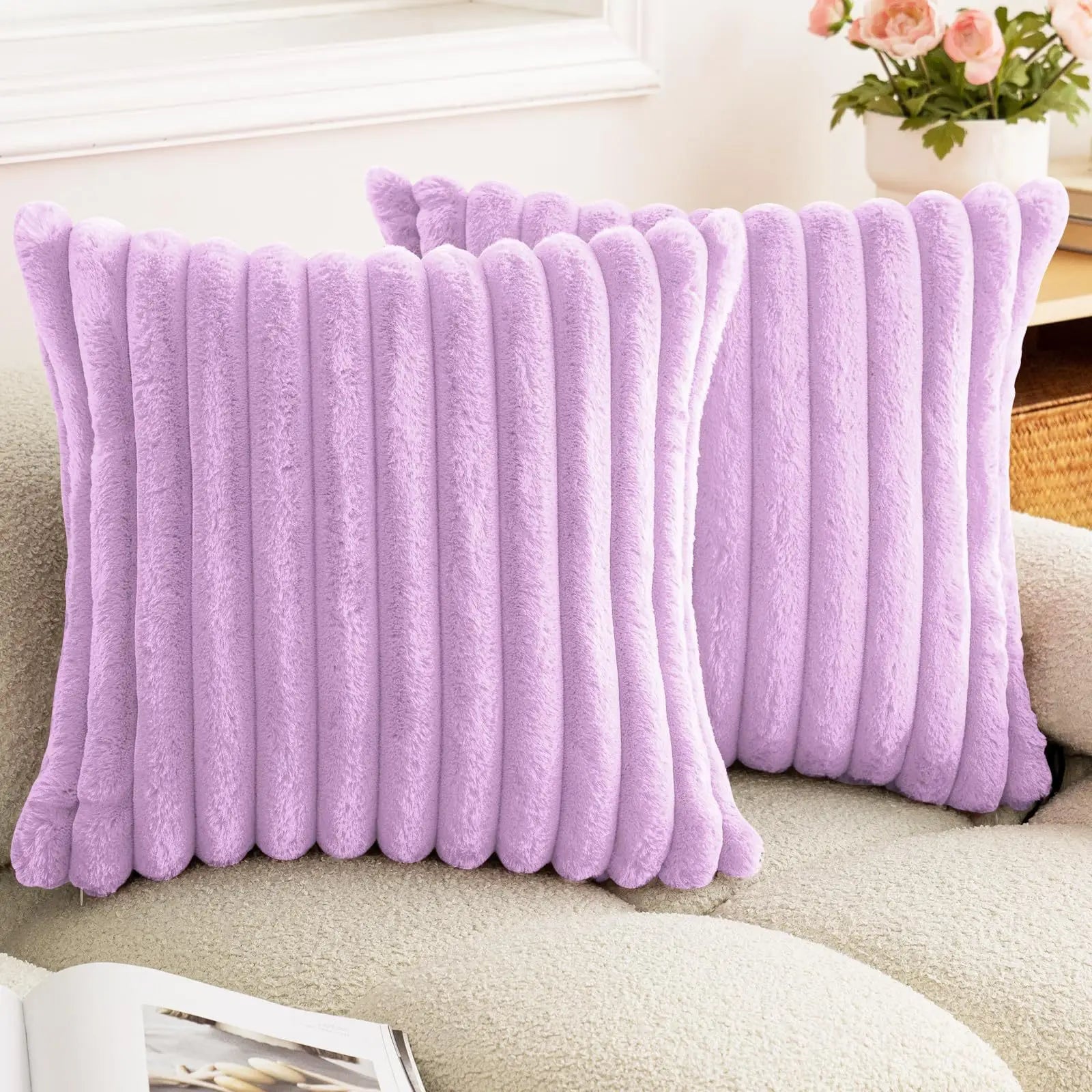 Faux Fur Striped Cushion Cover, 45 x 45 cm
