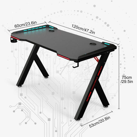 RGB Gaming Desk – Ergonomic Gamer Workstation with Carbon Fibre Surface