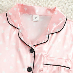 Girls’ Satin Silk Heart Print Pyjama Set – Soft Summer Sleepwear