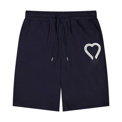 Men’s Designer Heart-Print Jogger Shorts – Hip Hop Casual Streetwear