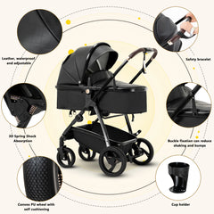 3-in-1 Luxurious Baby Stroller – High Landscape Travel Pram with Baby Carrier