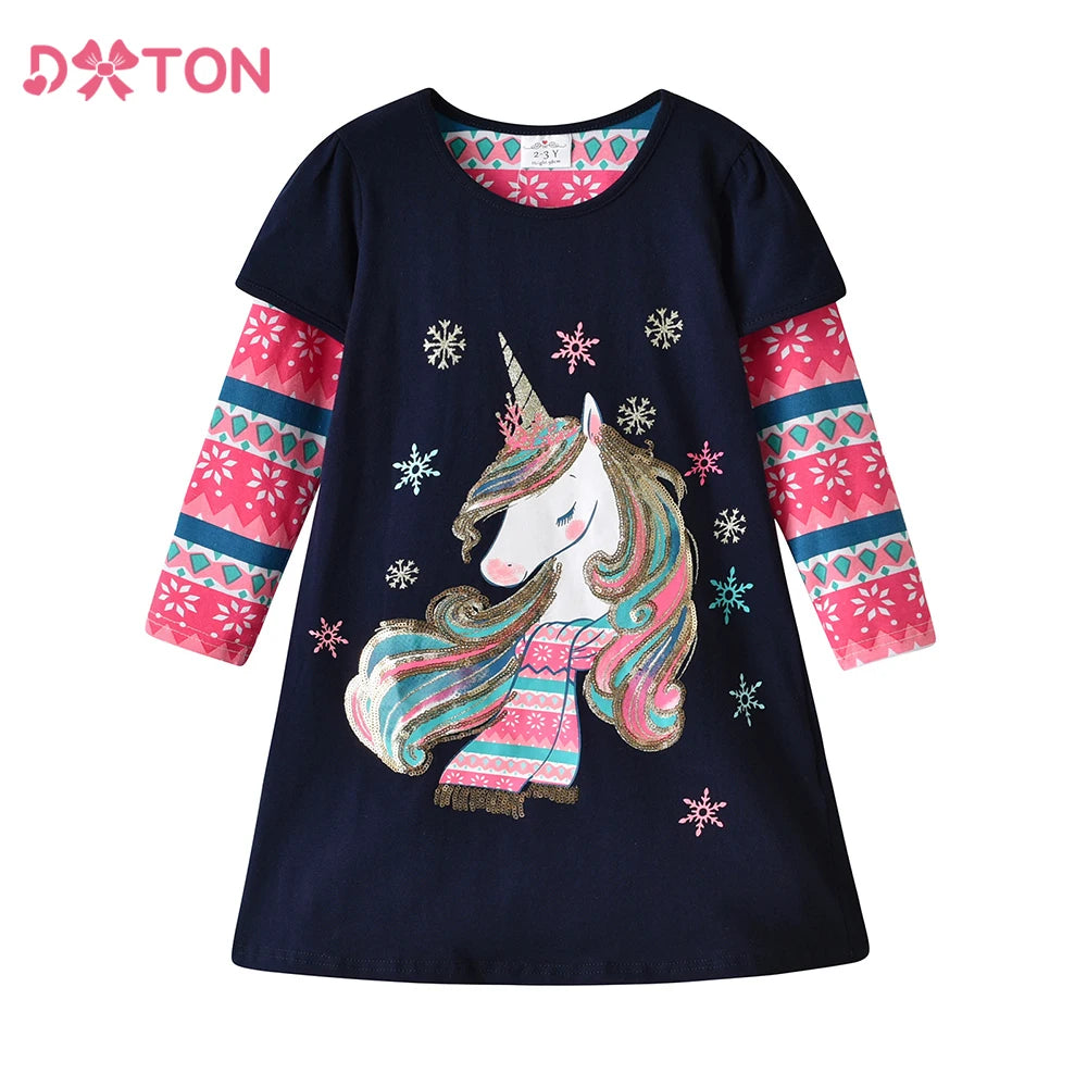 Girls' Christmas Unicorn Snowflake Dress