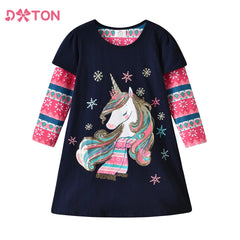 Girls' Christmas Unicorn Snowflake Dress