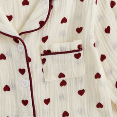 Girls’ Valentine’s Day Heart Print Pyjama Set – Long Sleeve Cotton Sleepwear