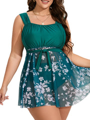 FloraWave Plus Size Tankini Set – Two-Piece Floral Swim Dress