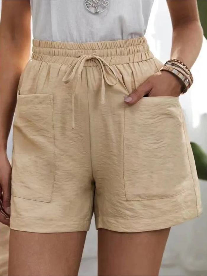 Women’s High-Waisted Linen Shorts, Casual Summer Sweatshorts with Pockets, image 2