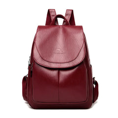 Women's Large Capacity PU Leather Backpack – Stylish Travel & School Bag