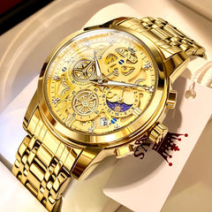 OLEVS Gold Skeleton Luxury Watch