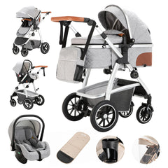 Luxurious 3-in-1 Baby Stroller – Portable High Landscape Folding Pram with Aluminum Frame