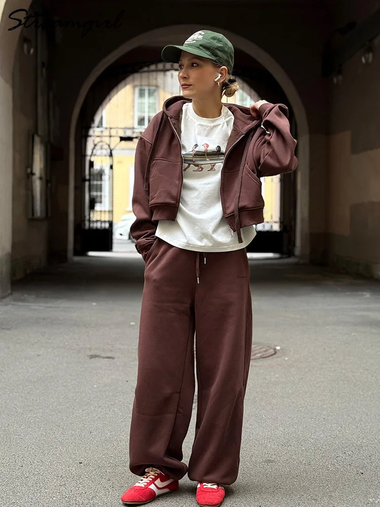 Women's Fleece Crop Hoodie and Joggers Set