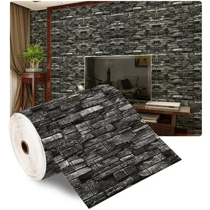 Vintage Brick 3D Foam Wallpaper, Self-Adhesive Wall Panels, Brick Black