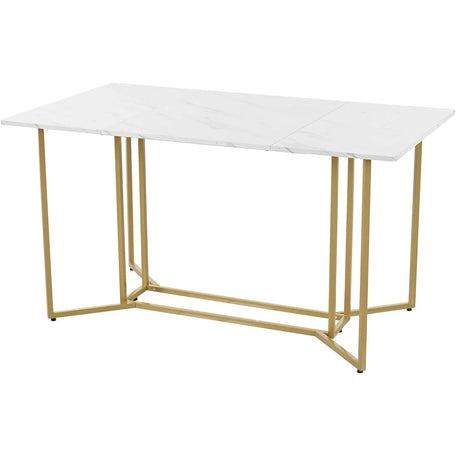 Modern Rectangular Marble-Effect Dining Table – 140x80cm with Metal Frame