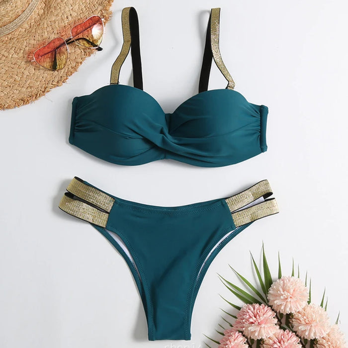 Women's Push-Up Brazilian Bikini Set, Sexy Beach Swimwear, Deep Teal