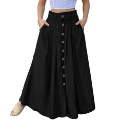 Women's High Waist A-Line Skirt – Casual Loose Fit with Pockets