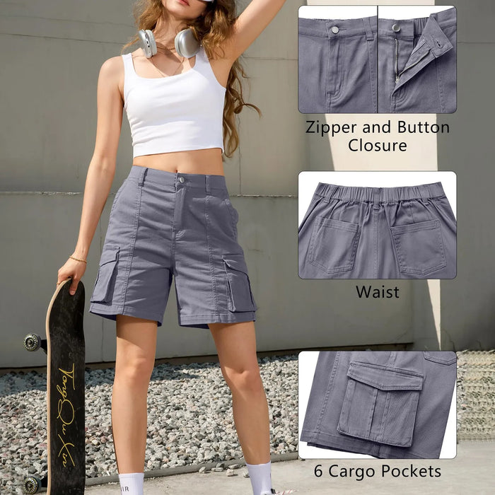 Women's Vintage Cargo Shorts, Low Waist Casual Summer Shorts with Pockets, image 2