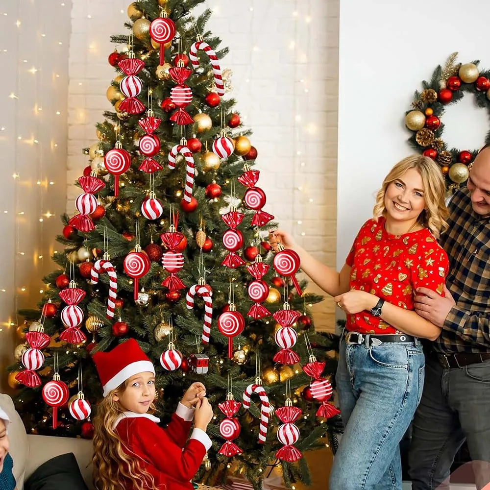 Red and White Candy Christmas Tree Decorations