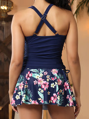 TideBloom Crisscross Tankini with Skirt – Floral Swim Set