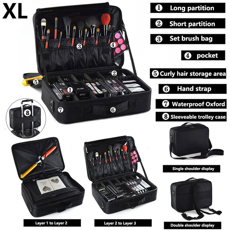 Large Makeup Case with Adjustable Dividers