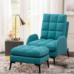 Green Frosted Velvet Recliner Armchair with Footstool – Luxury Lounge Chair
