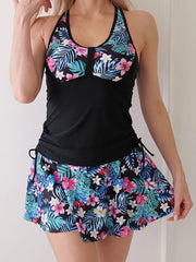 TideBloom Crisscross Tankini with Skirt – Floral Swim Set