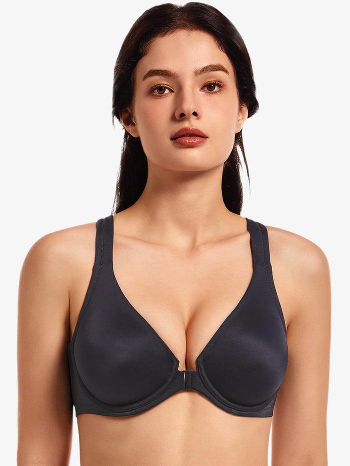 MELENECA Seamless Racerback Front Closure Bra, Full Coverage, Underwire Support, Black