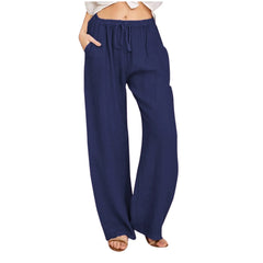 Women's High-Waisted Cotton Linen Wide-Leg Trousers – Casual Loose Fit