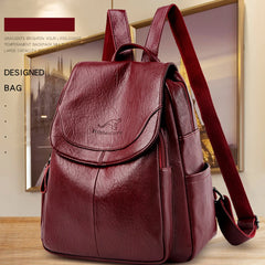 Women's Large Capacity PU Leather Backpack – Stylish Travel & School Bag