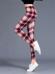 Women's High-Waisted Plaid Leggings – Push-Up Fitness & Casual Trousers