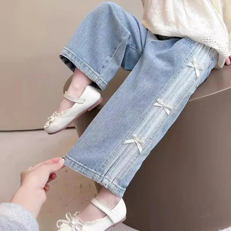 Girls' Bow Wide Leg Jeans