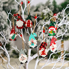 Wooden Christmas Gnome and Santa Decorations, Box of 12